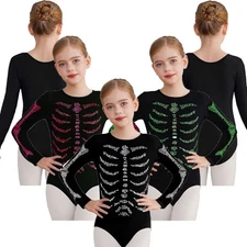 Kids Girls Costume Cosplay Jumpsuit Skeleton Bodysuits Leotards Shiny Dress Up