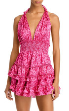 LoveShackFancy L95925 Raspberry Burst Quintelle Halter Ruffle Mini Dress Size L