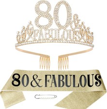 Gold 80th Birthday Tiara  Sash Set, Happy - Fabulous Decorations
