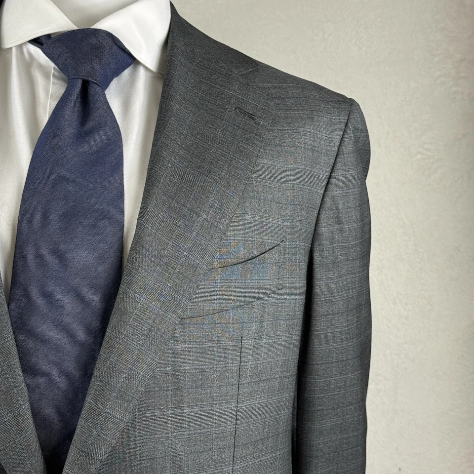 Traje Cesare Attolini Gris y Azul Príncipe de Gales Lana 170’s A Medida 54 44 Nuevo sin Etiquetas Foto 4 de 4
