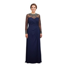 Alex Evenings Women s 20W Dark Navy Beaded Mesh Evening Gown Mother of the Bride