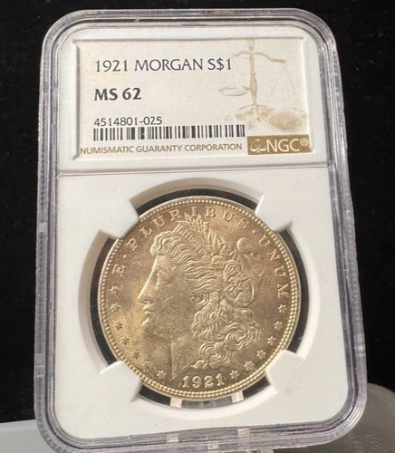 NGC MS 62 1921 Morgan Silver One Dollar Coin S$1 -025