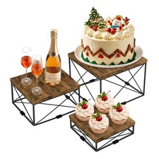 Buffet Risers and Stands, Square Display Risers for Catering Supplies, Wooden...