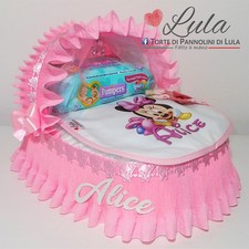 Torta Pannolini culla carrozzina idea regalo nascita battesimo baby shower Minni