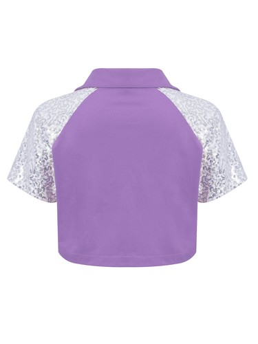 Girls Shiny Sequins Patchwork Crop Top T-shirt Hip Hop Jazz Dance Skateboarding - Picture 31 of 62