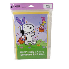 NOS 2018 Peanuts Snoopy Easter HAPPINESS Hallmark 6 Pk Greeting Cards/Envelopes