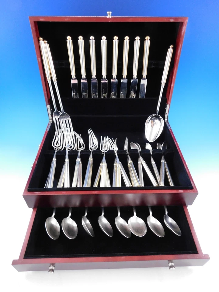 Juego de cubiertos Vuillermet Aines of Lyon Francia plateados con acento dorado 40 piezas Foto 2 de 4