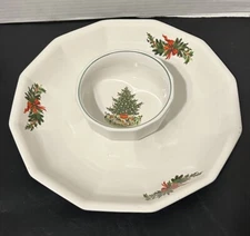 2pc Pfaltzgraff Heritage Christmas Chip & Dip Serving Tray Tidbit Dish Plate USA