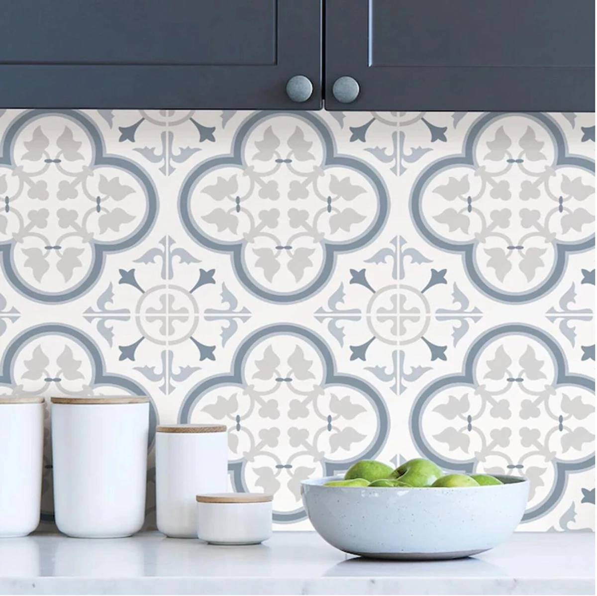 Blue Gray LISBON Leaf Floral Tile Peel & Stick Wall Backsplash Vinyl  WALLPAPER