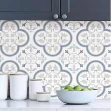 Blue Gray LISBON Leaf Floral Tile Peel Stick Wall Backsplash Vinyl WALLPAPER