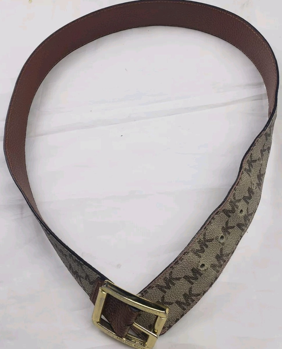 Michael Kors Gold Tone Logo Belt Tan/Brown 36 display picture 3