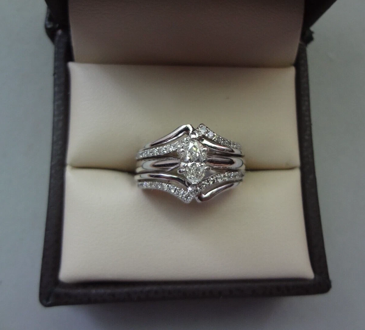 14K WG MARQUISE DIAMOND TRIPLE BAND ENGAGEMENT RING | eBay