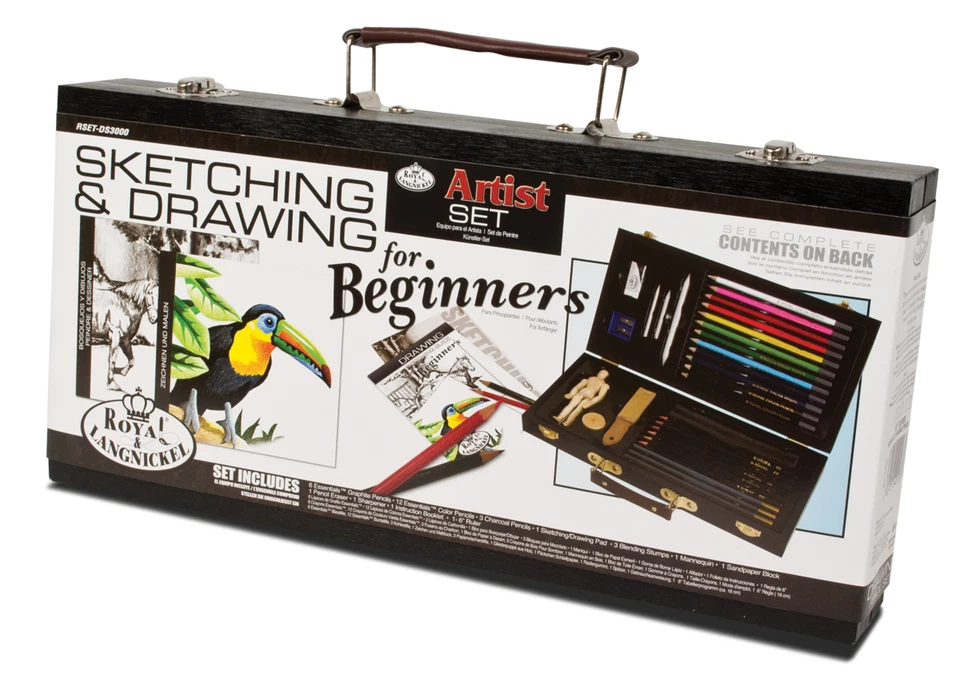 Sketching & Drawing Beginners Wooden Box Set Artist Pad Pencils Manikin Art - Image 3 of 4