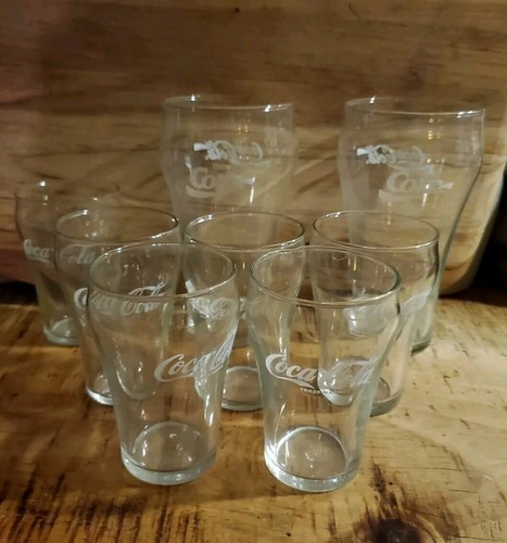 Vintage 6er Set Klarglas Coca Cola 4" Trinkgläser und 2 6" Cola Gläser