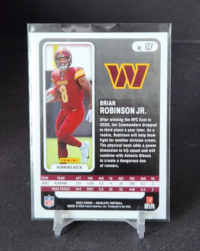 2022  Panini Absolute #127 Brian Robinson Jr  Commanders  - Image 2 of 2