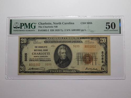 $20 1929 Charlotte North Carolina NC National Currency Bank Note Bill #5055 AU50
