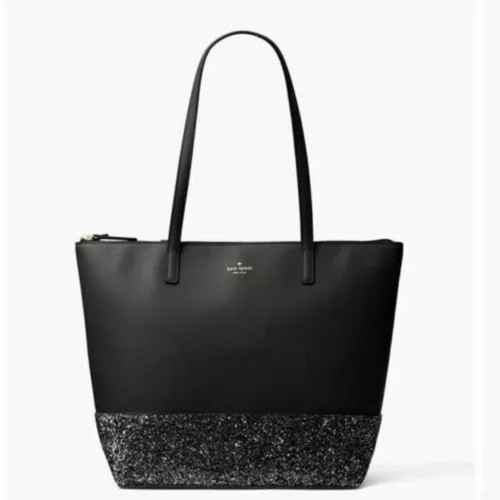 Kate Spade Greta Court Penny Black Glitter Large Tote Bag WKRU5613 for