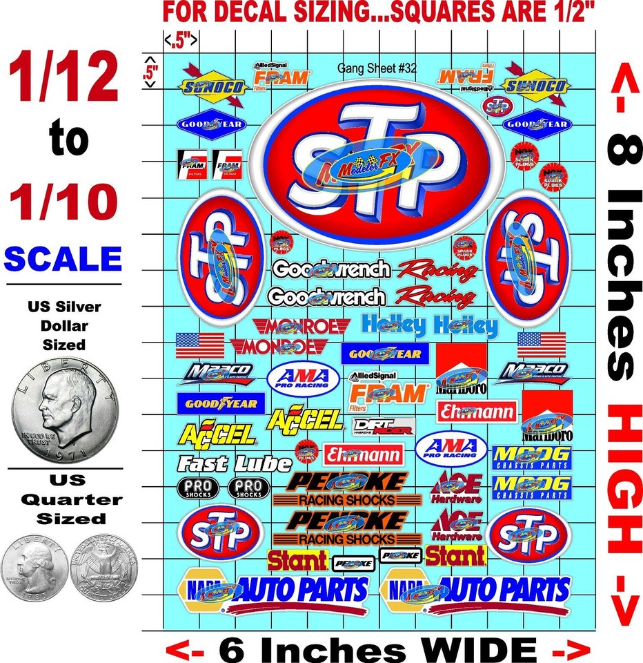 WHITE VINYL RACING Sticker Sheet 32 STP-R/C MODEL Die-cut -Decals 1/12 ...