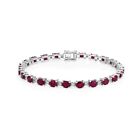 Diamond Line Tennis Bracelet 14K White Gold 14.00 Ct Oval Cut Natural Red Ruby