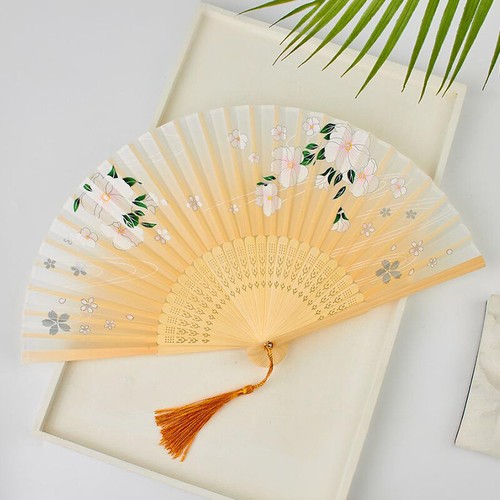 Folding Handheld Fan Bamboo Pattern Silk Cloth Hand Fan Wedding Party / - Picture 10 of 28