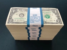 100 (ONE STACK) 2021 ONE DOLLAR CRISP UNCIRCULATED NOTES FROM BEP BRICK ST LOUIS
