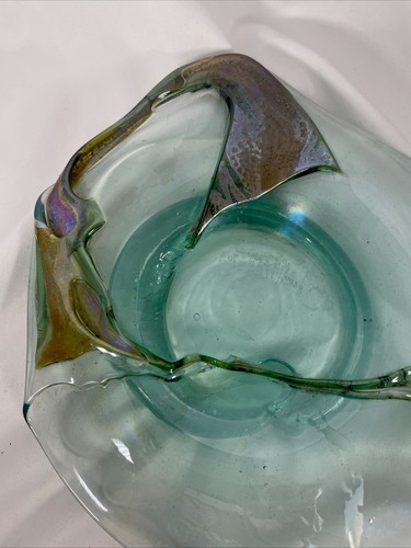 Artisan Signed Oval Hand Blown Glass Candle Plate Vintage - Picture 2 of 19