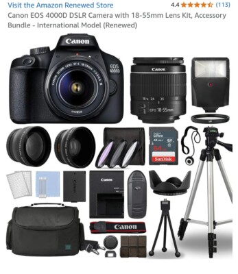Canon EOS 4000D DSLR Camera with 18-55mm Lens Kit, Accessory Bundle 2x Chargers