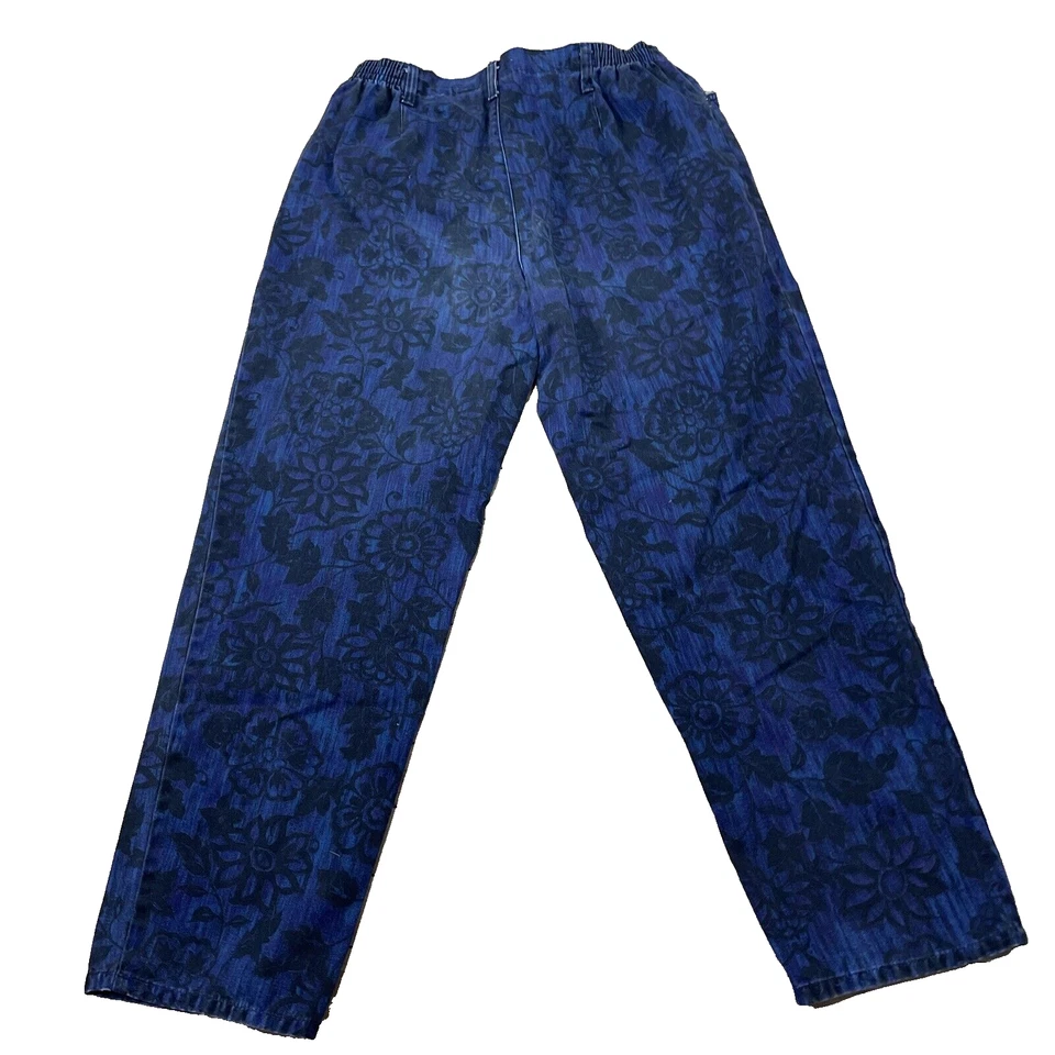 BLASS SPORT Vintage 90s Paisley Pants Women 16 High Waist Stretchy Blue Floral - Image 2 of 4