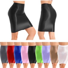 Womens Glossy High Waist Pencil Skirts Stretch Bodycon Party Miniskirt Clubwear