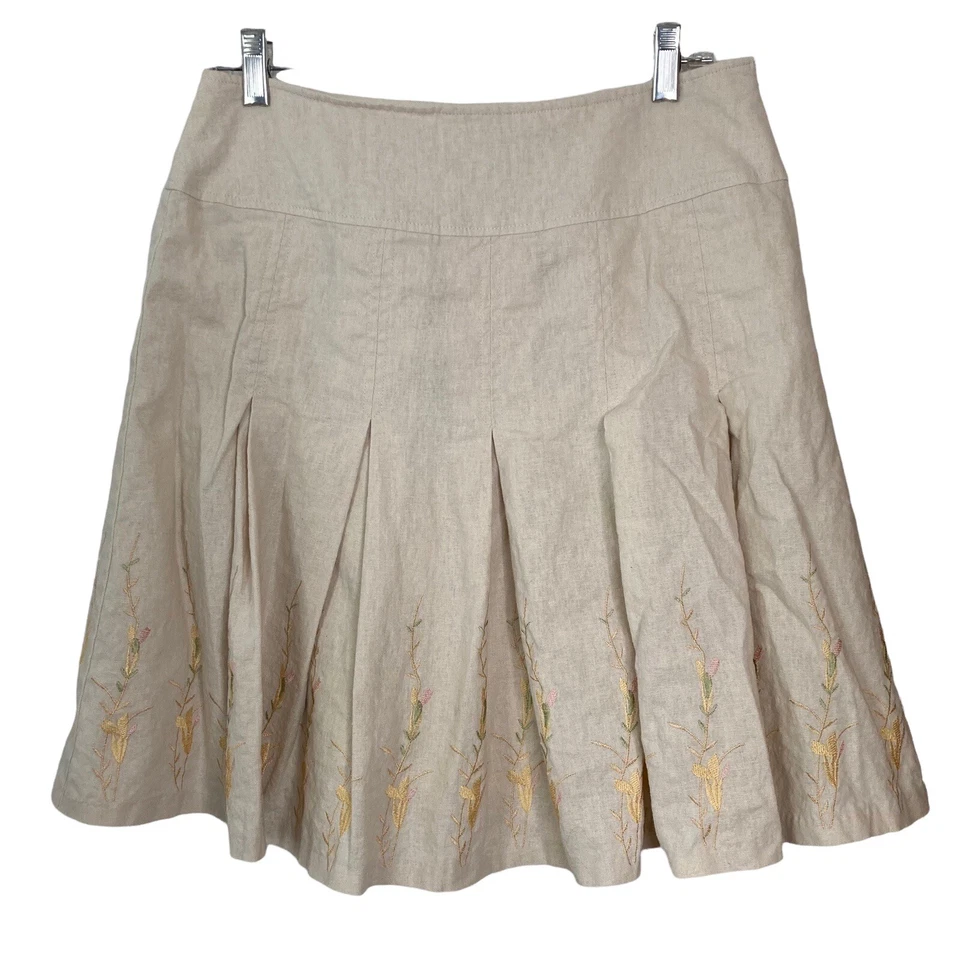 Falda vintage de sastre Bmoss para mujer talla 10 mezcla de lino plisada bordada beige Foto 2 de 4