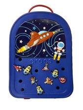 CROCS Kids Mini Backpack Blue White Black Zipper Red Strap w/ 8 Jibbitz Charms