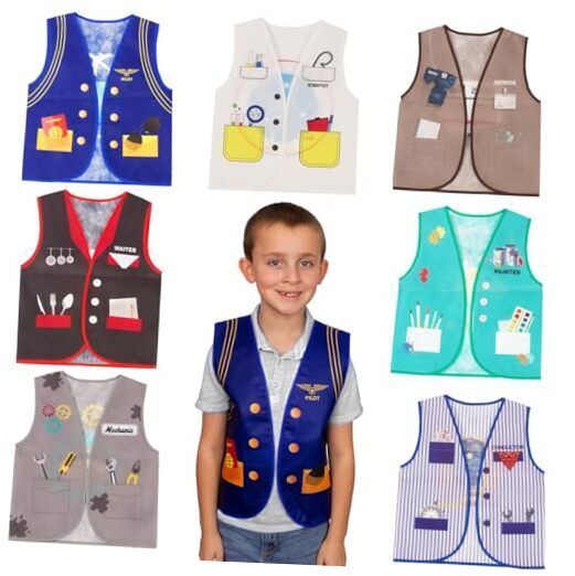 7-Piece Pretend Play Dress-Up Set with Occupation Vests for Kids-image
