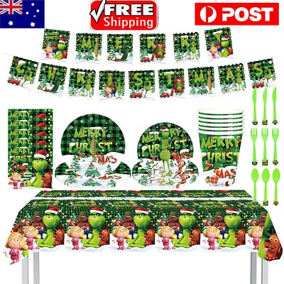 The Grinch Christmas Party Tableware Paper Plates Napkins Table Cloth ...