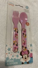 Disney Baby Minnie  Mickey Mouse Pink Fork  Spoon Set BPA Free Brand New