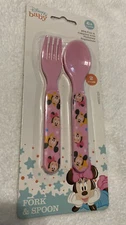 Disney Baby Minnie & Mickey Mouse Pink Fork & Spoon Set  BPA Free  Brand New