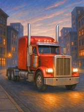 Peterbuilt Truck on the street ai art | POSTER 24 X 18 INCH | Vintage semi