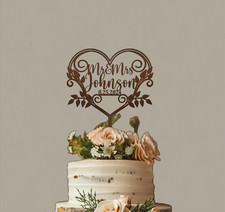 Mr. & Mrs. Wedding Cake Topper, Personalized Wedding cake topper, Heart Topper
