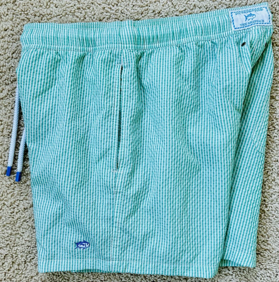Usado en Excelente Condición South Tide Preppy Seersucker Rayas Vacaciones Para Hombres Bañador Pantalones Cortos M Foto 2 de 4