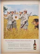 1960 Four Roses Whiskey Society Returns From SafariVintage Color Print Ad