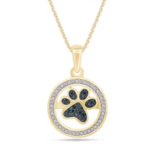 0.16 ct Natural Diamond Paw Print Pendant Necklace 925 Yellow Gold Plated Silver