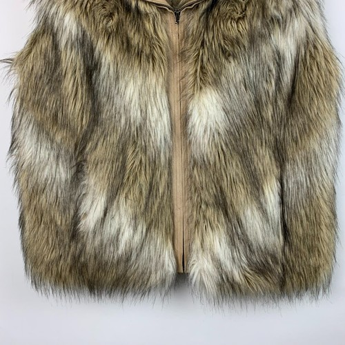 Pamela McCoy Vest Brown Multi Faux Fur Collared Zip Front Pockets Lined Size M - Picture 6 of 9