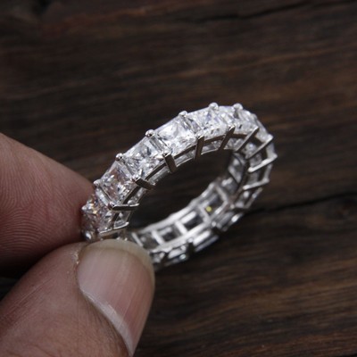 Certified 6.60Ct Princess Lab Grown Diamond Full Eternity Band Ring 925 Silver