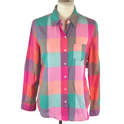 GAP Outlet Womans lightweight Blouse Sz  M Plaid Multicolor Boyfriend Fit Button