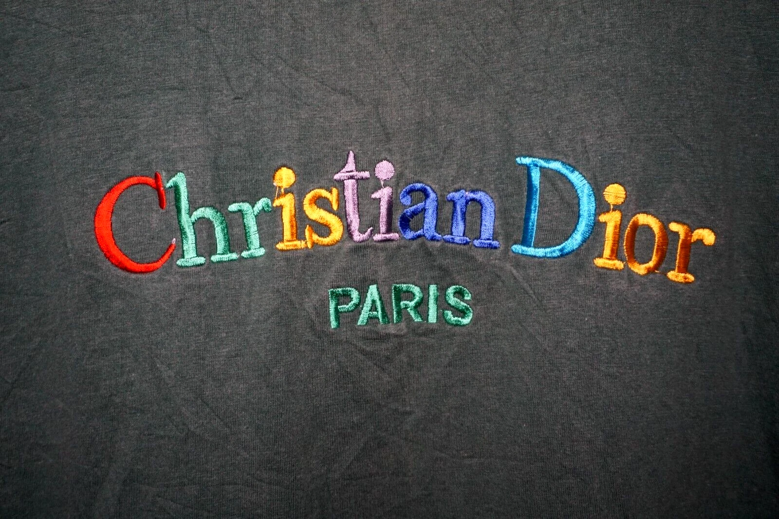 T shirt vintage Christian Dior Paris abito taglia unica verde punto singolo anni '90
