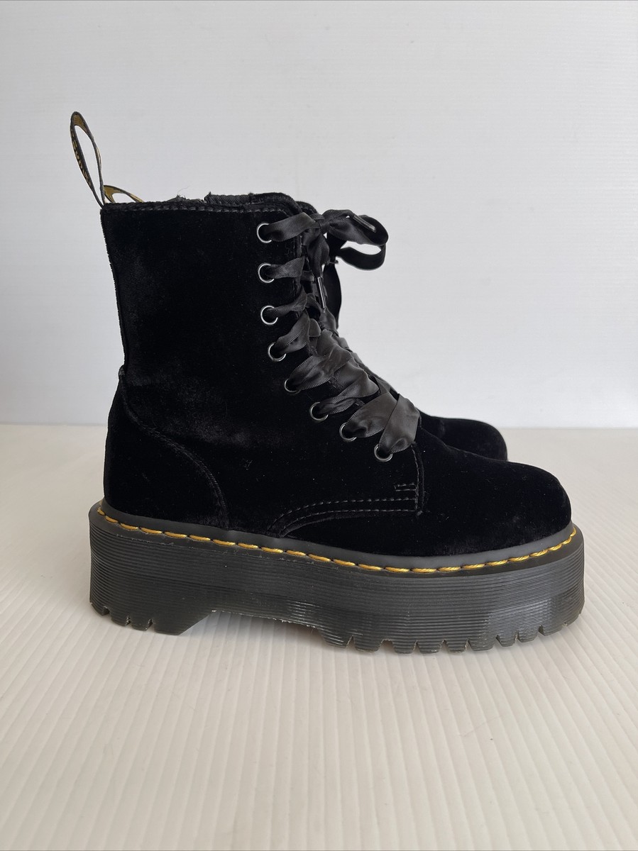 Dr Martens Jadon 8-Eye Side Zip Velvet Platform Boots- Black Dr Martens Jadon 8-Eye Side Zip Velvet Platform Boots- Black