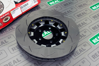 DBA 5000 Series Slotted 2 Piece Front Brake Rotor Black Hat for 09-11 GTR R35