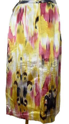Doncaster 100% Silk Skirt Midi Women’s Sz 6 Pleated Watercolor Artsy Back Zip - Picture 3 of 13
