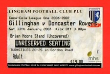 2006/07 GILLINGHAM 0-2 DONCASTER 13.01.07 LEAGUE ONE TICKET ATT. 6,202 RARE EXC