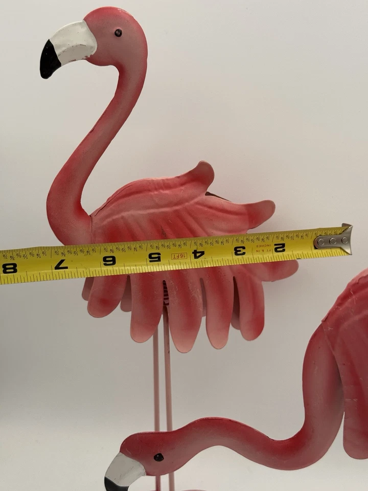 Set of 2 Whimsical Indoor/Outdoor Pink Metal Bobble Body Flamingo Sculptures - Image 3 of 4