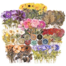 Pressed Flower Themed Stickers Set (320 Pieces) Dried Flowers Resin Stickers ...